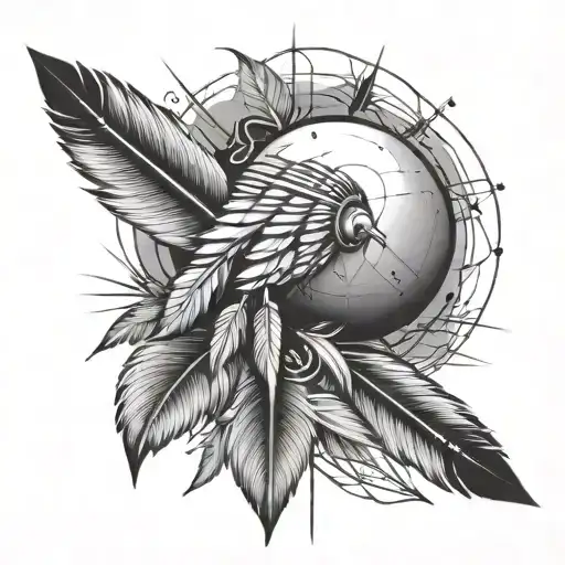 Sputnik and Indian feather tattoo design idea