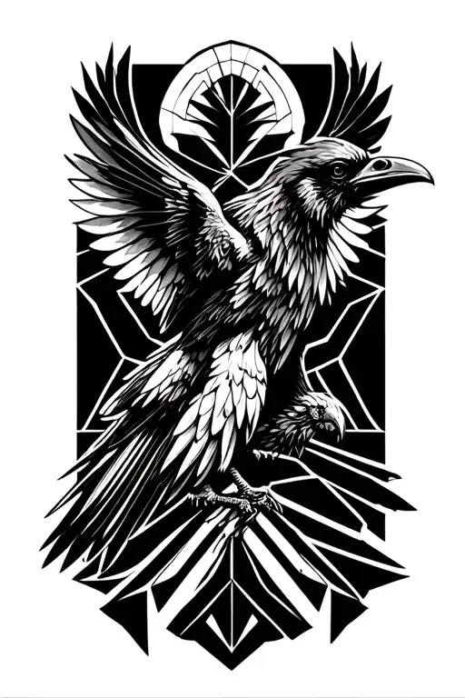 vikings simmetric crow flying tattoo design idea