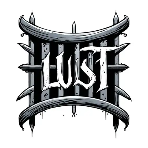 The word "lust" with prison bars behind it tattoo design idea