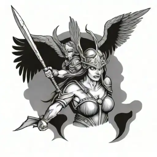 valkyrie warrior woman in battle tattoo design idea