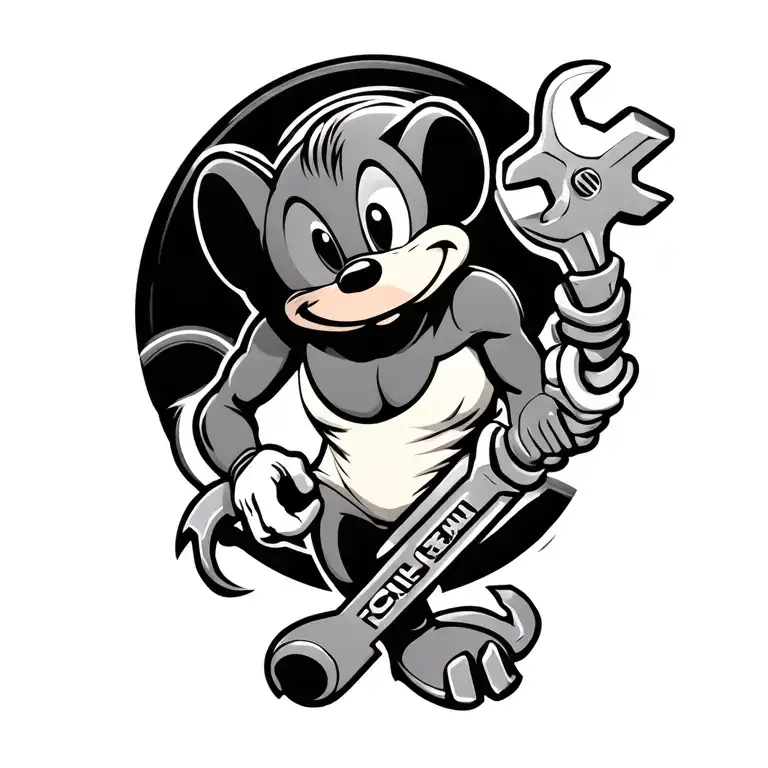 Mighty Mouse with a wrench intertwined tattoo design idea