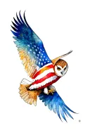American flag, owl, walleye tattoo design idea