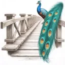 black and white wooden bridge with colorful peacock feather  tattoo design idea