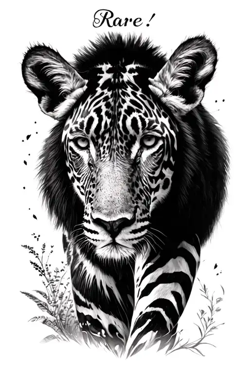 Black and white ink African Animals with words that say "Rare"  tattoo design idea