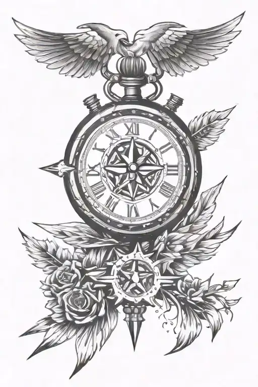 stop watch prayer stars and arrows forming tattoo design idea