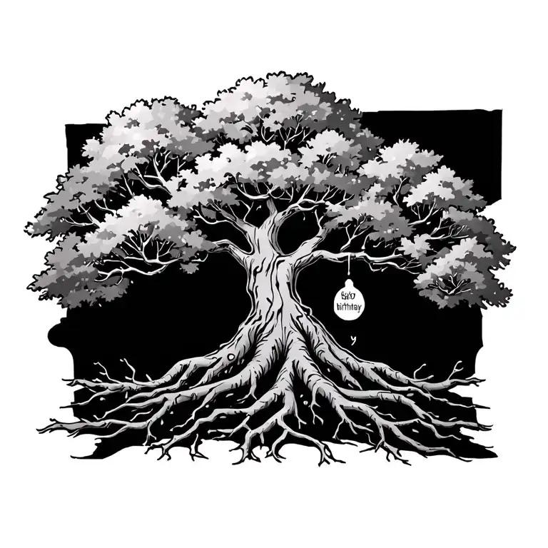 tree with birthdays on limbs base and roots tattoo design idea