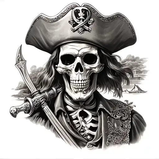 skeleton pirate captain full body sleeve highly detailed  tattoo design idea
