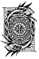 Bold Greek meander patterns, sharp angles, strong symmetry, inspired by ancient armor and temples. Represents masculine  tattoo design idea