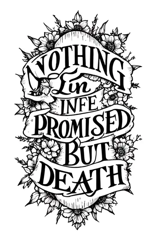 a quote  "nothing in life is promised but death" tattoo design idea