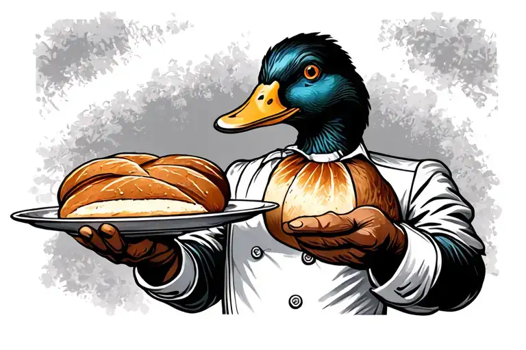duck as a waiter holding a plate of bread tattoo design idea