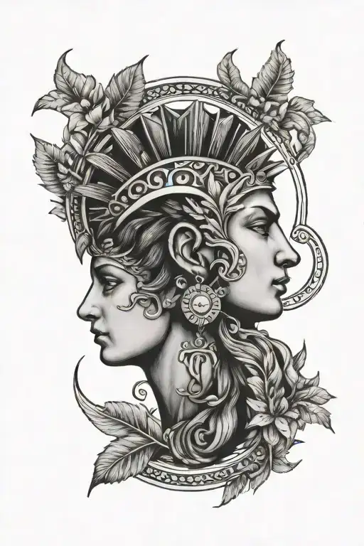 aries, sun, moon. sea, crown of leaves, Caesar... tattoo design idea