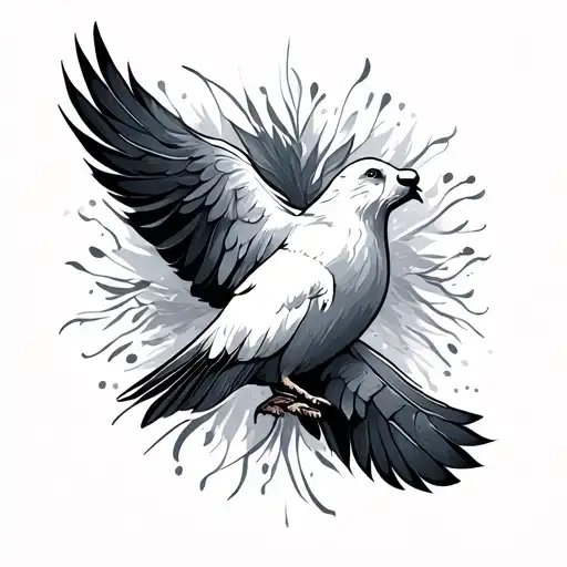 bear and dove feather tattoo design idea