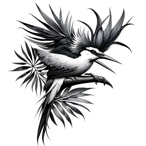 quetzal and bird of paradise tattoo design idea