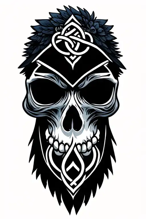 skull raven norse runes celtic knots tattoo design idea