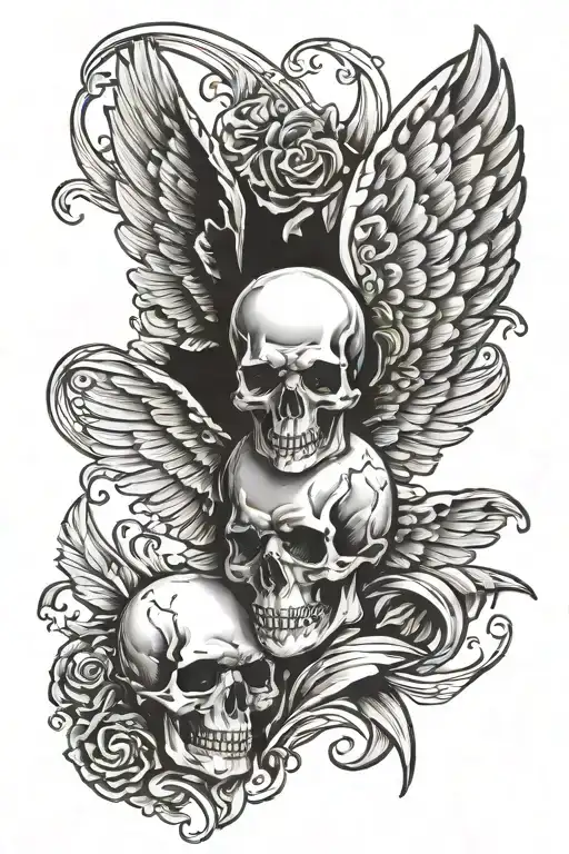 brain cancer ribbon with angel wing and skull brain tattoo design idea