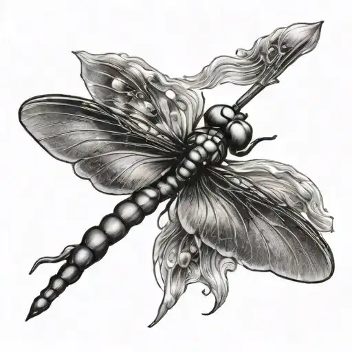 lit match with dragonfly wings tattoo design idea