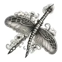 lit match with dragonfly wings tattoo design idea