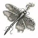 lit match with dragonfly wings tattoo design idea