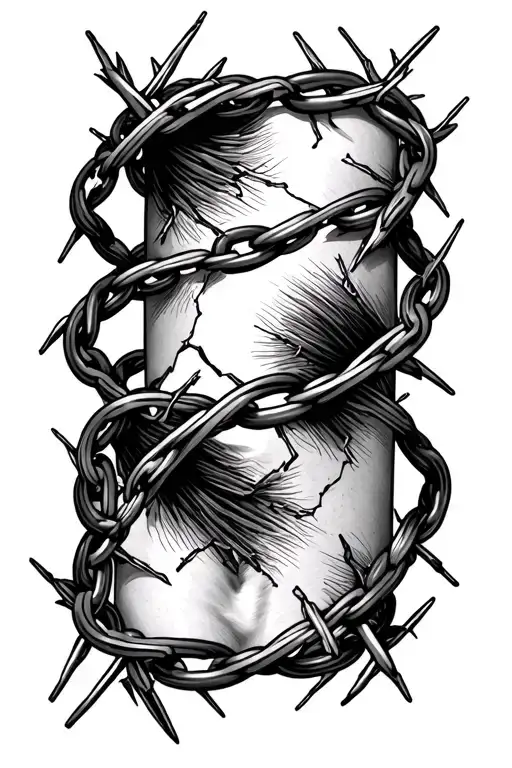 An arm wraparound barbed wire tattoo with part of it broken like a chain representing a broken generational curse   tattoo design idea