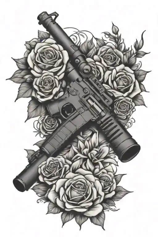 ar15 wrapped around flowers with born to die wrote on the barrel tattoo design idea