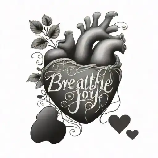 heart and lungs that says "breathe joy" tattoo design idea