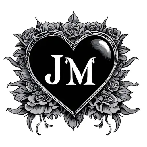 J M initials inside a heart tattoo design idea