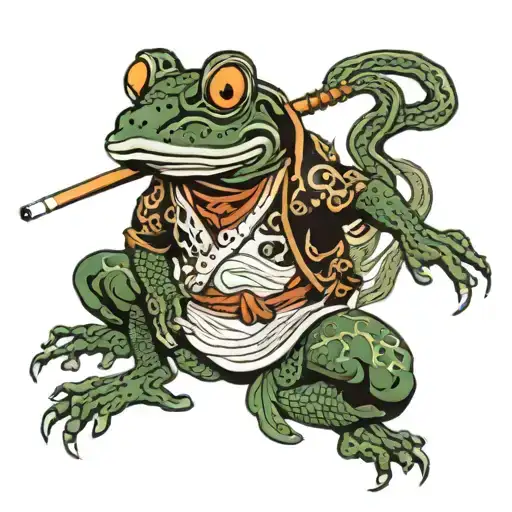 smoking samurai frog tattoo design idea