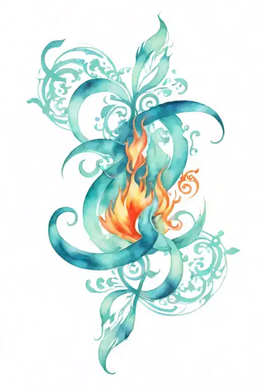 a tattoo where the four elements - fire, water, earth and air - are smoothly intertwined with each other. tattoo design idea