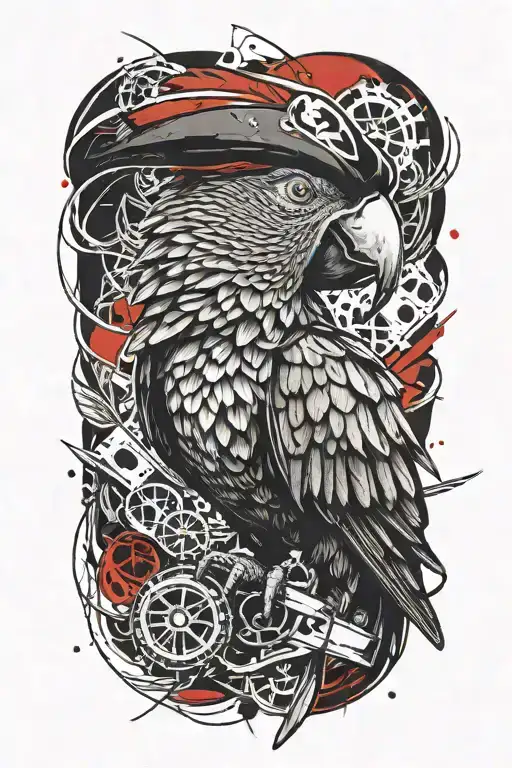 parrot with pirate hat  tattoo design idea