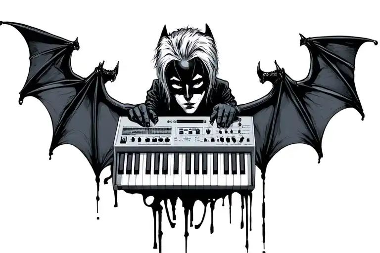 synthesizer, goth, bats, bowie tattoo design idea