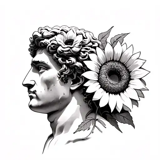 Apollo with sunflowers tattoo design idea