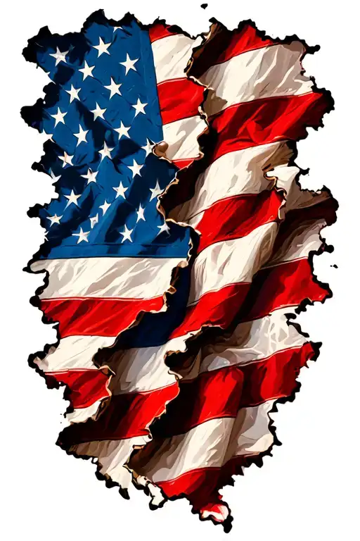 torn American flag intertwined tattoo design idea