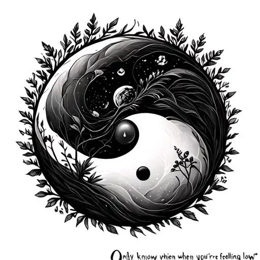 add lyric "Only know you've been high when you're feeling low" nature design that represents ying and yang tattoo design idea
