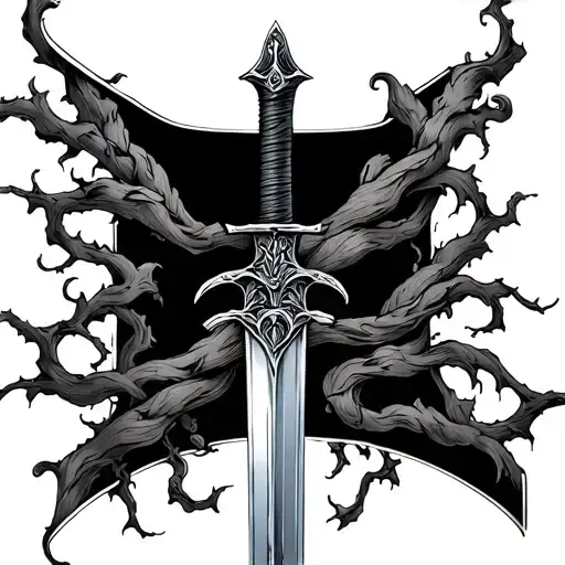 long sword with vines wrapped tattoo design idea
