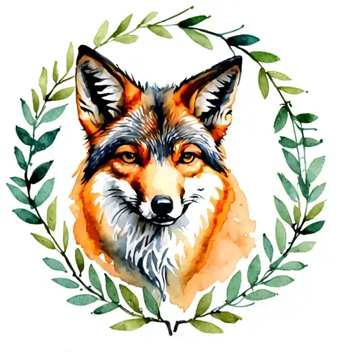 Coyote with laurel wreath tattoo design idea