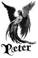 the name Peter with angel wings on each side  tattoo design idea