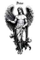 the name Peter with angel wings on each side  tattoo design idea