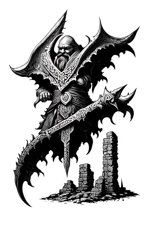 tolkien inspired dwarven tattoo with ruines and patterns  tattoo design idea