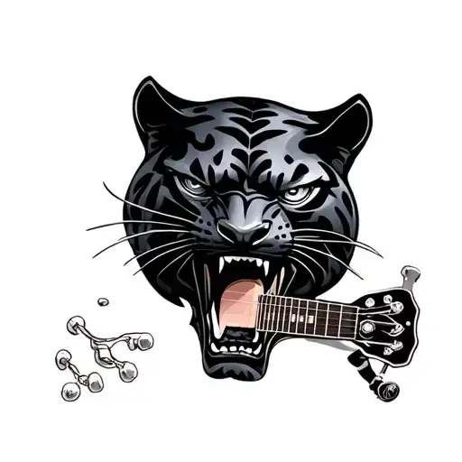 les paul guitar and black panther face tattoo design idea