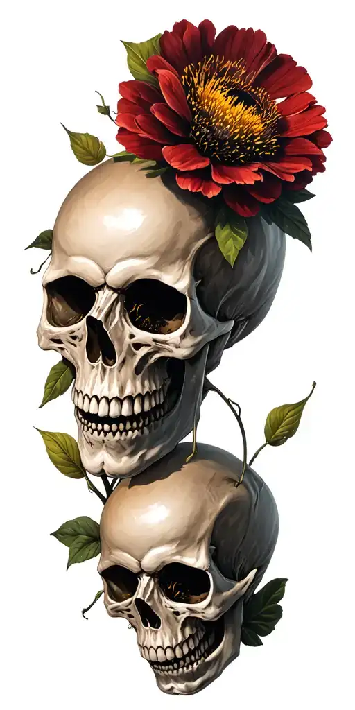 evil style skullls and dead flowers tattoo design idea