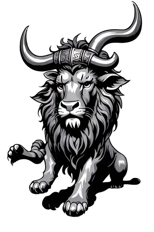 Viking style lion and bull tattoo design idea