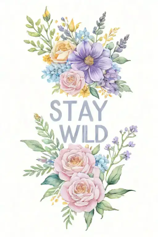 flower bouquet of Marigold, cosmos, roses, and honeysuckle with lavender snd wildflowers that says stay wild  tattoo design idea