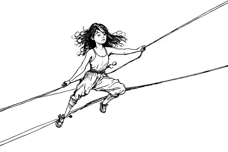 girl walking on a tightrope walker finding balance tattoo design idea