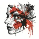 Woman's head turned to the right with black eyes and black eye shadow. tattoo design idea