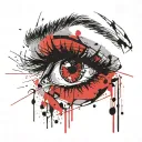 Woman's head turned to the right with black eyes and black eye shadow. tattoo design idea