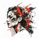 Woman's head turned to the right with black eyes and black eye shadow. tattoo design idea