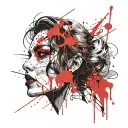 Woman's head turned to the right with black eyes and black eye shadow. tattoo design idea