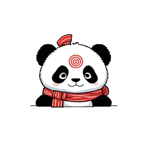 Panda plushy with a scarf, cute, red target in the eye tattoo design idea