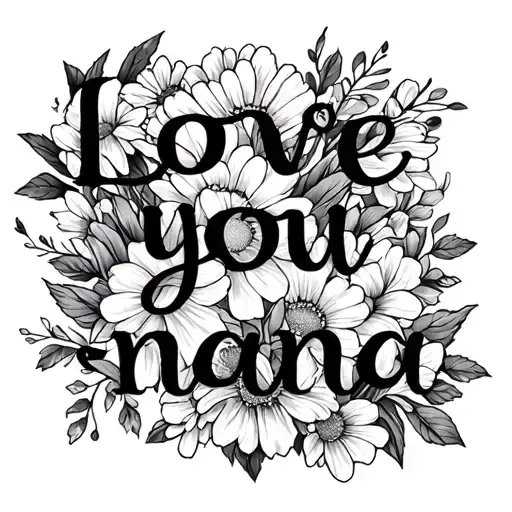 "Love you -nana" august birth flower bouquet tattoo design idea
