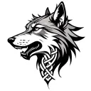 wolf head celtic knotwork sideview open mouth open tattoo design idea